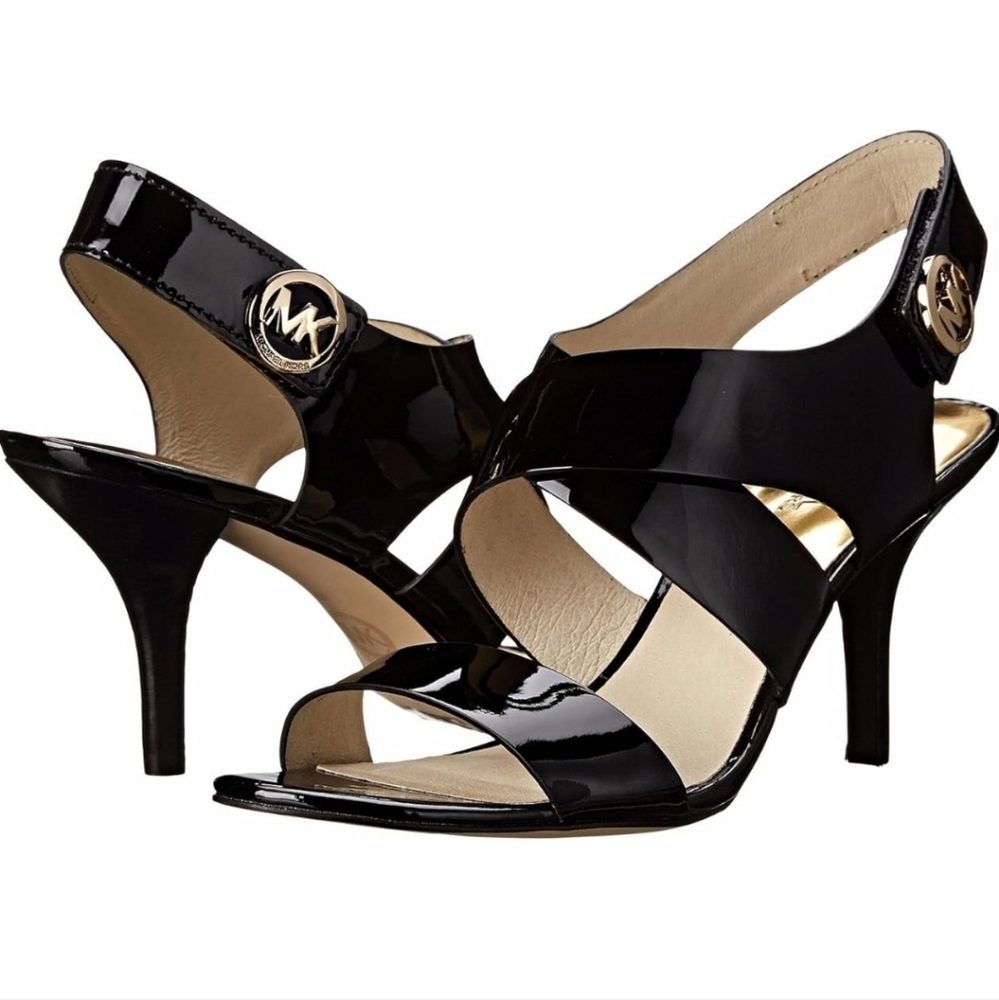 MICHAEL Michael Kors Womens Joselle Open Toe Pump Black Patent Size 8M